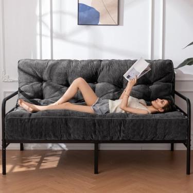 Imagem de YOSHOOT Colchão futon de 20 cm, tamanho casal, sofá futons espesso, colchão de chão de tecido de chenille para adultos, enchimento de espuma desfiada, médio firme (moldura não incluída), cinza escuro