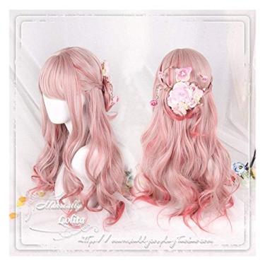 Imagem de Peruca feminina de aparência natural para uso diário fofa roxa clara fofa cacheada peruca japonesa Harajuku Sweet Lolita Club fantasia de festa cabelo com touca de peruca