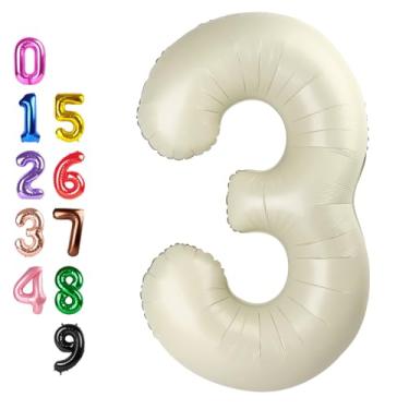 Imagem de 40 Inch Numbers 3 Balloon, Three Cream White Happy Birthday Balloons for Girls Boys Babies, Number Balloons for 3 13 23 30 Wedding Bridal Shower Anniversaries Party