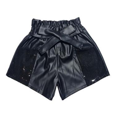 Imagem de Short Couro Infantil Menina Bolso Paetê Primavera Verão - 2L Kids, Pre