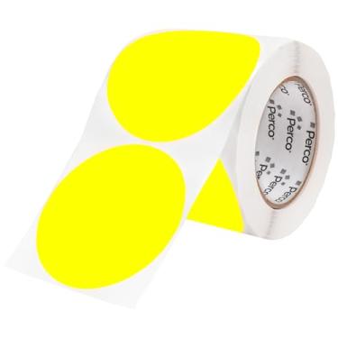 Imagem de Perco Etiquetas adesivas redondas amarelas fluorescentes de 10 cm com perfuração fácil de descascar - 400 etiquetas por rolo - forte aderência, cores vibrantes para organização, artesanato e muito