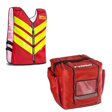 Imagem de Kit Motoboy Mochila Térmica 20 Marmitas + Colete Refletivo Vermelho M 