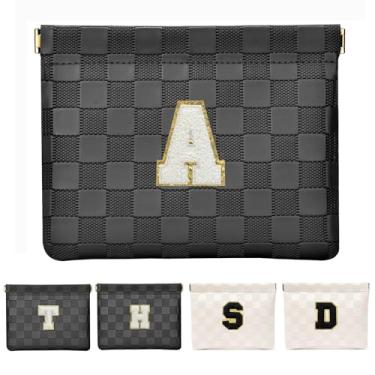 Imagem de HIGH FIT Bolsa de cosméticos de couro para bolsa, bolsa de maquiagem inicial organizador de acessórios cosméticos para batom, Preto, A