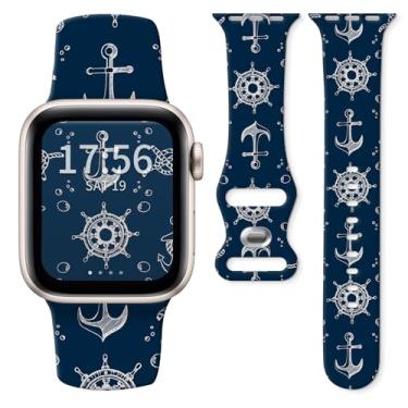 Imagem de Pulseira de relógio compatível com Apple Watch séries 10, 9, 8, 7, 6, 5, 4 e 3 Ultra SE, para mulheres e homens, pulseiras de silicone substituíveis para iWatch de 38 mm, 40 mm, 41 mm e 42 mm (âncora