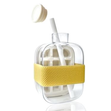 Imagem de Garrafa de gelo 2 em 1 de 500 ml com palha, bandeja de gelo fácil de pressionar, tampa à prova de vazamento, máquina de gelo vertical sem toque para freezer, viagens, academia e uso doméstico