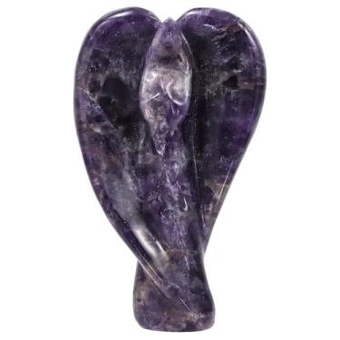 Imagem de SUNYIK Estátua de anjo da guarda de ametista natural, estatueta de anjo curativo de Reiki esculpida à mão para proteção, ornamento religioso de bênção para decoração de mesa de escritório em casa