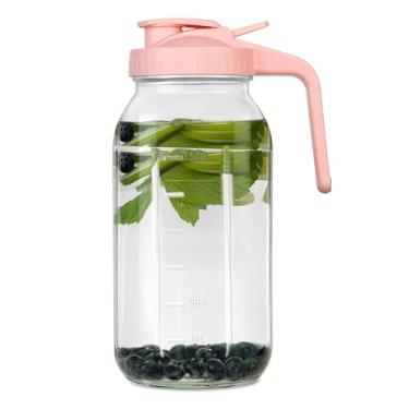 Imagem de VCVOIP Jarra de vidro de 1,8 l com tampa – jarra de vidro de 2 litros com tampa, frasco de vidro hermético e à prova de vazamento para chá gelado, suco, leite materno, bebida fria, chá solar e bebidas