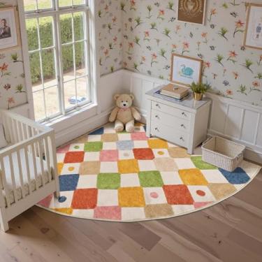 Imagem de jinchan Tapete infantil para berçário com raio de 1,8 m, tapete lavável, moderno, colorido, quarto, círculo, macio, antiderrapante, para quarto, sala de jogos, creche, leitura, cozinha, sala de aula