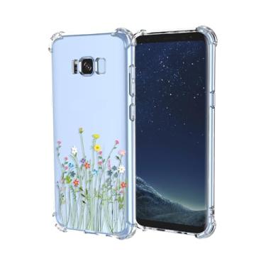 Imagem de OEURVQO Capa para Galaxy S8 Samsung S8 SM-G9500 estampa floral transparente TPU macio à prova de choque capa protetora antiarranhões para celular para Samsung Galaxy S8 (pequenas flores silvestres)