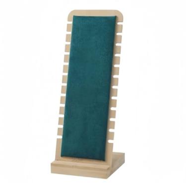 Imagem de SWTOOL 1 peça suporte de exibição de colar de joias de bambu natural com flanela verde tapete macio colar pingente suporte de exibição de mesa para shows de vendas em casa
