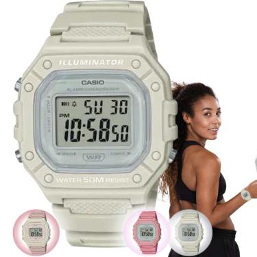 Imagem de Relógio de Pulso Marca Casio feminino Digital Prova Dágua 50 Metros Azul Nude Rosa Branco W-218HC