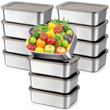 Imagem de Blushtier 12 recipientes de armazenamento de alimentos de aço inoxidável com tampas marrons, lancheira de metal de 1,048 g, recipiente reutilizável empilhável para preparação de refeições para cozinha