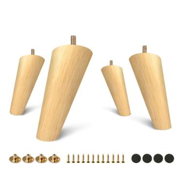 Imagem de FoDau770 Pernas de móveis de madeira de borracha, 12 cm, pés de madeira afunilados inclinados, conjunto de 4 pés de móveis UNC de meados do século, peças de reposição para armário, sofá, cômoda