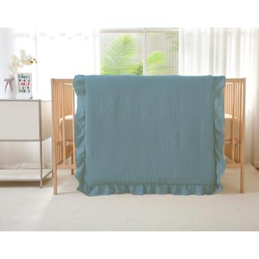 Imagem de CLoucl Jogo de cama de berço de 3 peças de algodão musselina para meninas e meninos, ultramacio e ultra respirável, com edredom alternativo de babados, lençol com elástico, fronha, todas as estações