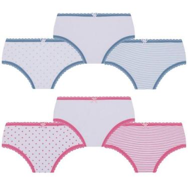 Imagem de Kit 6 Calcinha Lobinha Infantil Kids Lupo Algodão Estampada, P, Rosa e