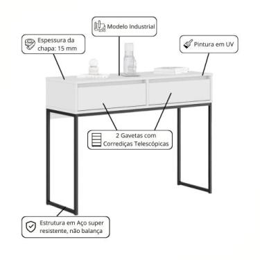 Imagem de Buffet Luce Retro Madeira 2 Gavetas Estilo Industrial Branco - Mais de