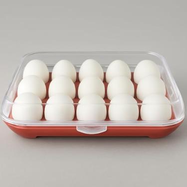 Imagem de Organizador de Ovos para Geladeira, Plástico Transparente com Bandeja Vermelha, 15 Compartimentos, Tampa Articulada, Uso Doméstico
