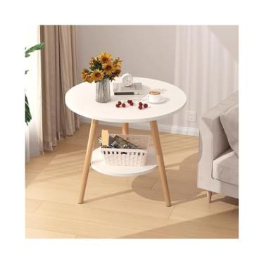 Imagem de Mesa de centro sofá mesa lateral redonda de madeira para sala de estar recepção varanda mesa de jantar casual mesa de jantar mesa de chá mesa lateral (branco, médio)