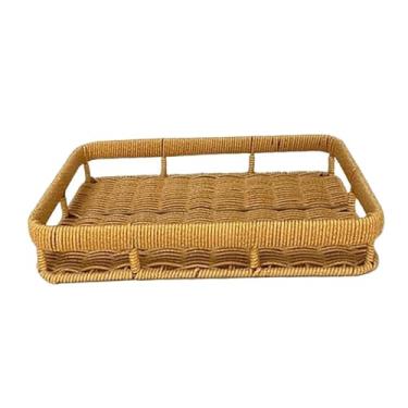 Imagem de ＫＬＫＣＭＳ Bandeja retangular para servir pão cesta multifuncional para servir alimentos imitação de vime para festa sala de estar, L