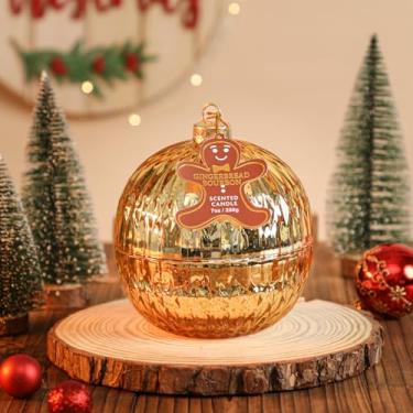 Imagem de Vela de bola de enfeite de Natal, vela perfumada de gengibre bourbon, decoração de bola de vidro dourado, presente de Natal, centro de mesa de Natal