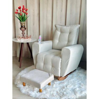 Imagem de Poltrona Cadeira de Amamentação Balanço e Puff Ternura BegeClaro