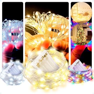 Imagem de Cordão De Luz Led Luzes Pisca Pisca Iluminação Leds Para Decoração Natal Fio Fada 10 Metros Transparente Pilha/Usb VAGOLUME (Amarelo)