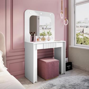 Imagem de Penteadeira Camarim Rouge com Espelho e LED Gaveta Maquiagem (Branco)