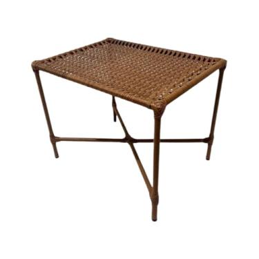 Imagem de Mesa de centro tecida em fibra sintética — adequada para jardins, pátios de jantar e varandas, resistente à chuva e ao sol, perfeita para reuniões ao ar livre e decoração exterior (IMBUIA)