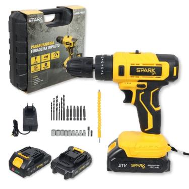 Imagem de Parafusadeira Furadeira Impacto Spark Br AMG-PR02 Visor Digital 2 Baterias Recarregáveis 21V 29 Peças 3500Rpm Bivolt