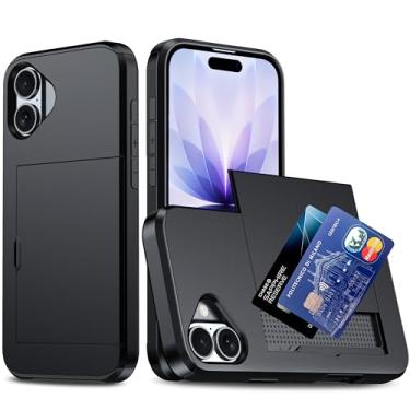 Imagem de Areaphmet Capa para iPhone 17 com suporte para cartão de crédito [lojas 2 cartões], capa tipo carteira, capa deslizante de camada dupla, capa de borracha de policarbonato rígido para iPhone 17 de 6,3