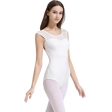 Imagem de Limiles Collant de Ginástica para Dança de Balé com Manga de Boné para Adultos, Branco, Large
