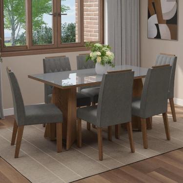 Imagem de Conjunto Sala de Jantar Tampo de Vidro 6 Cadeiras Rustic/Cinza/Silver Sintra Madesa