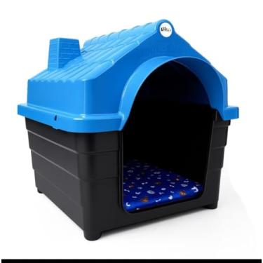 Imagem de Casa toca casinha abrigo pet cachorros ou gatos aconchegante fácil de limpar desmontável e impermeável resistente. Acompanha Colchonete. COR AZUL TAM 5