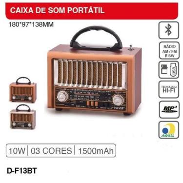Imagem de Rádio retro portátil grasep AM FM SW 10W RMS DF13BT, Silver