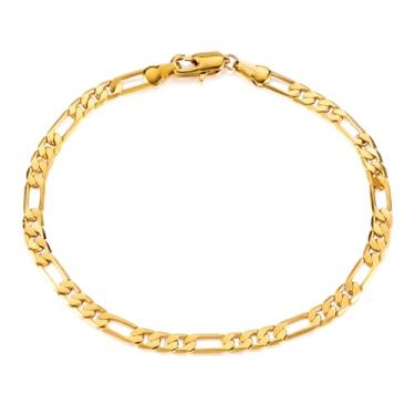 Imagem de Taoqiao Pulseira masculina cubana personalizada a ouro 18 K de aço inoxidável Figora clássica hip hop de 18 cm banhada a ouro 18 K para homens, 9 inches, Aço inoxidável, Sem Pedra Preciosa
