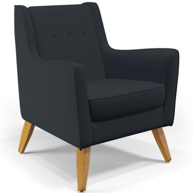 Imagem de Poltrona Decorativa com Pés de Madeira Taroba D02 Linho Chumbo C-465 - Lyam Decor