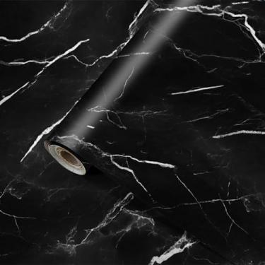 Imagem de HOMETITUTE Papel de parede de mármore preto descasque e cole 39.9 cm x 100.1 cm papel de contato de vinil removível autoadesivo para parede, bancada, armários, móveis, decoração de casa