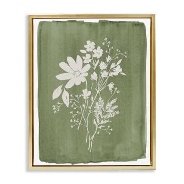 Imagem de Stupell Industries Arte de parede em tela flutuante emoldurada de flores silvestres em verde-oliva em ouro, design de Stephanie Ryan, 53 x 43 cm