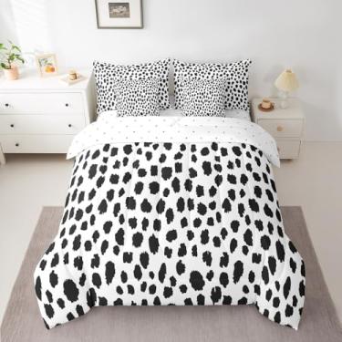 Imagem de jejeloiu Conjunto de edredom de bolinhas Queen Size arte moderna geométrica em uma bolsa para crianças, conjunto de cama boêmio, 7 peças, ultramacio, preto, branco, para todas as estações, respirável