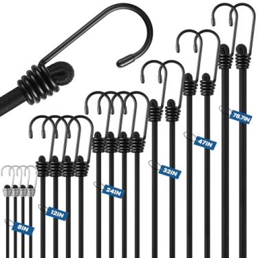 Imagem de SATINIOR 18 cabos elásticos com ganchos, tiras elásticas resistentes ao ar livre 20 cm, 30 cm, 61 cm, 81 cm, 119 cm, 78 cm, corda elástica extra forte para bagageiro, lona, acampamento, tendas
