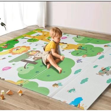 Imagem de Tapete Infantil 180x120cm Dupla Face Espuma Antiderrapante Com Medidor De Altura