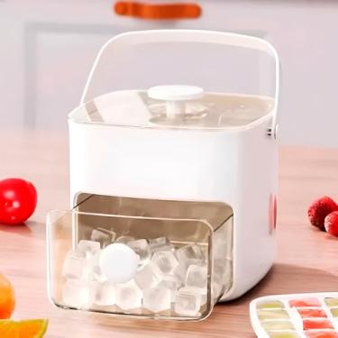 Imagem de Caixa Dispenser Molde de Gelo 2 em 1 com Forma Gaveta Plástica Resistente Prática para Freezer e Bebidas Geladas