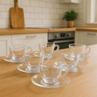 Imagem de Jogo de Xícaras de Vidro com Pires 90ml – 12 Peças para Café, Chá ou Cappuccino– Elegância e Sofisticação para Sua Mesa.