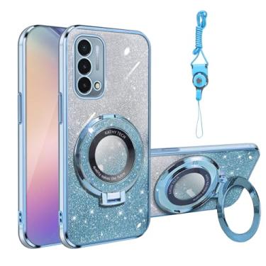Imagem de Motadalo Capa de telefone para OnePlus Nord N200 5G - 16.5 cm Slim Cute Clear Glitter Magnetic Soft TPU Glitter com capa de proteção de suporte (azul claro)