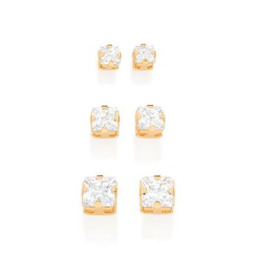 Imagem de Kit Feminino Rommanel Brincos Solitários Banhados a Ouro 18k 527039
