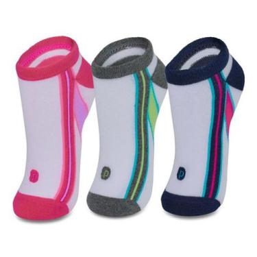 Imagem de Meia Puket Sapatilha Tripack Desenhada Feminina, Branco, 34/39