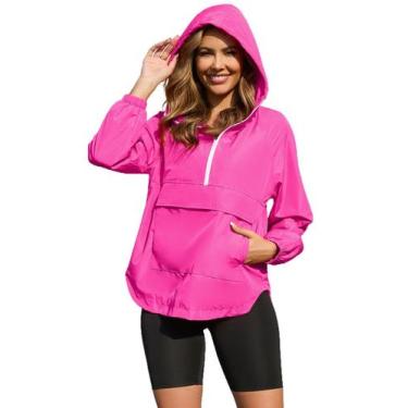 Imagem de Jaqueta de chuva PENION feminina Windbreaker impermeável rosa choque -