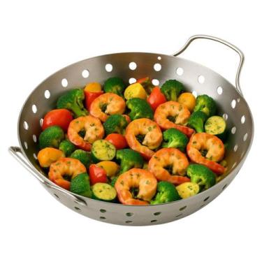 Imagem de Panela Wok Grelha Inox Churrasqueira Legumes Peixe Prana - Grill&Pizza