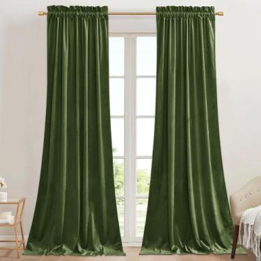 Imagem de Cortinas StangH de Terciopelo Verde Musgo Opacas 2 Paneles 42x213 cm