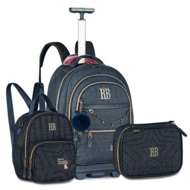 Imagem de Mochila Rebecca Bonbon Jeans Kit com Lancheira e Estojo Box - Clio